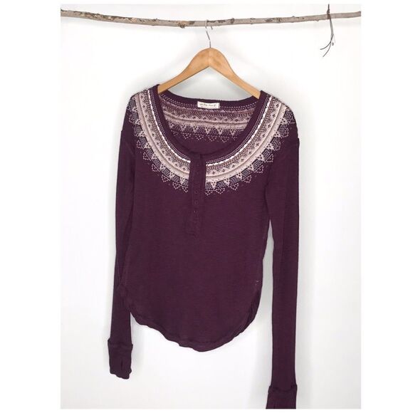 𝅺FREE People Fair Isle Embroidered Thermal Henley - Picture 2 of 10